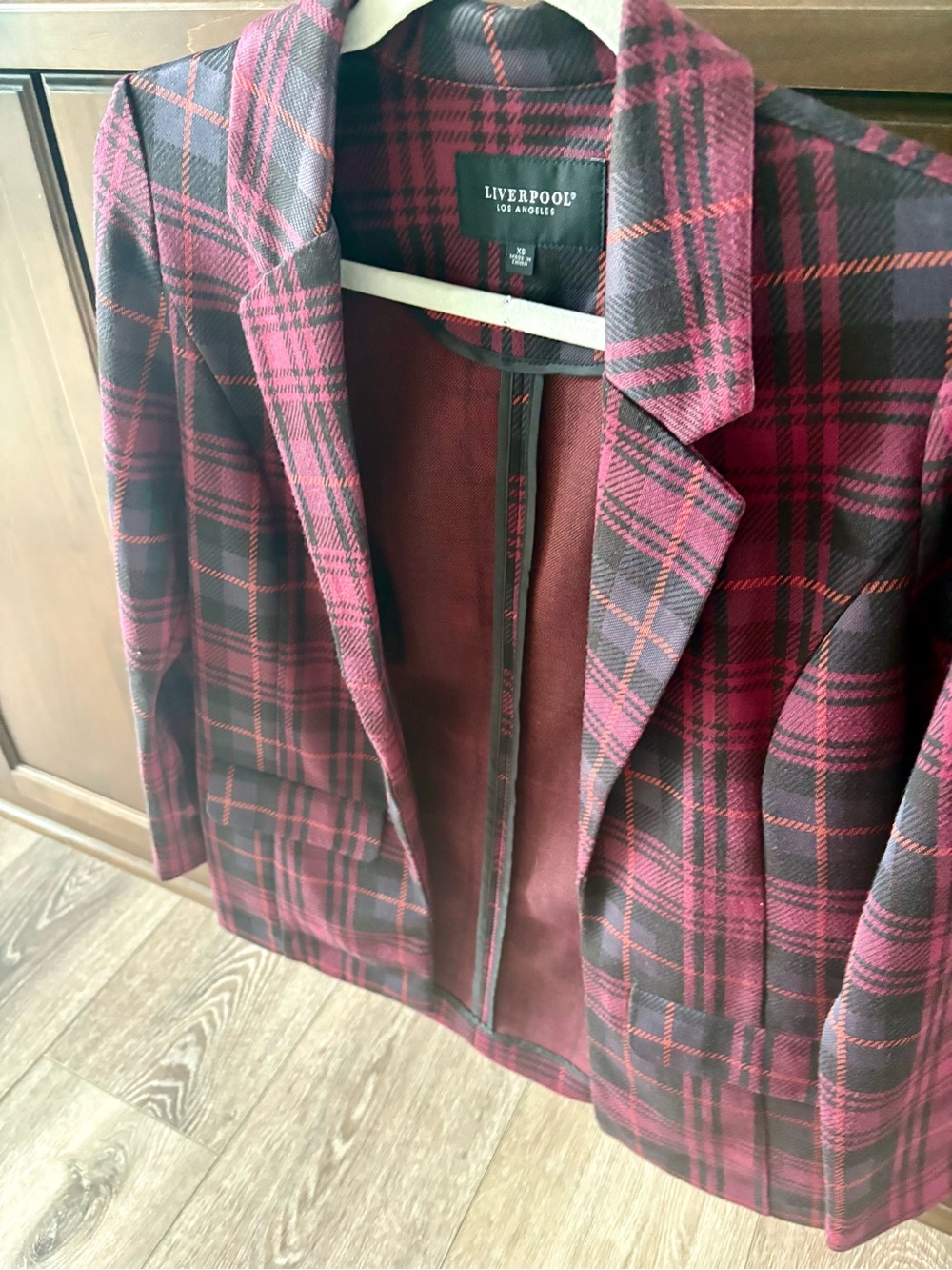 Liverpool Burgundy and Black Plaid Blazer